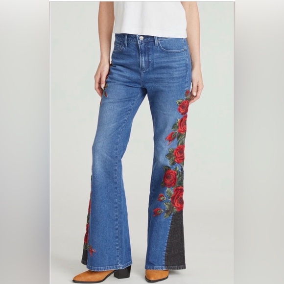 Free People Denim - Free People x Driftwood Fab Farrah Midnight Rose Wide Leg Jeans NWT Size 27